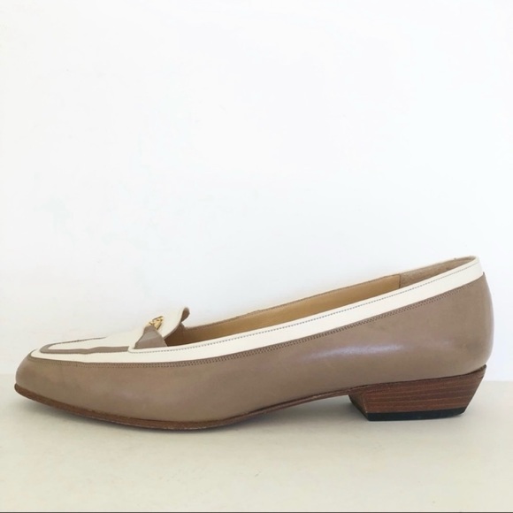 Bally Leather Two Tone Color Block Tan Cream Slip On Loafers - Picture 9 of 14
